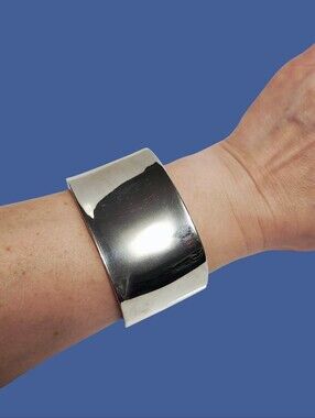 Wide Cuff Polished Metal Square Bracelet Silver Tone